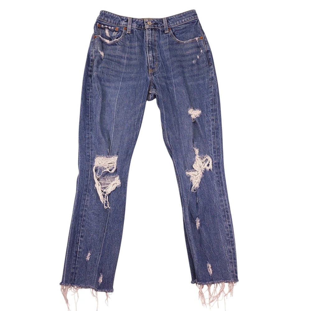 Abercrombie & Fitch Mom Jeans Womens 28 6 Blue Curve Love Distressed High Rise